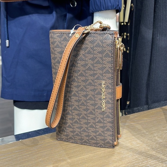 Michael Kors Jet Set Travel Large Double-Zip Wristlet-Wallet-PhoneHolder Brown - Picture 2 of 16